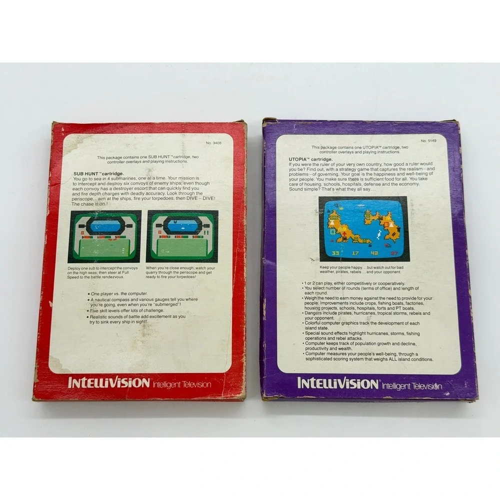 Mattel IntelliVision Sub Hunt & Utopia Strategy Simulation‎ Video Game Lot
